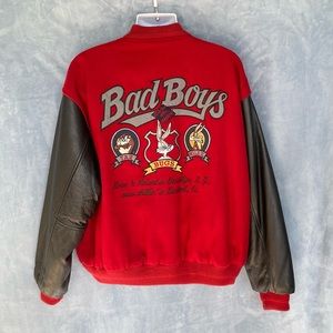 Pristine rare Acme leather & wool Looney Tunes varsity jacket, removable collar